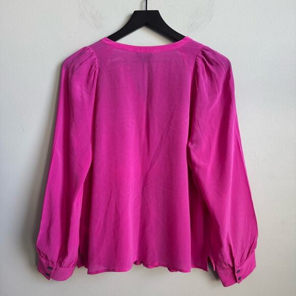 J. Crew Silk Pleated Popover Blouse in Fuchsia Pink Size Medium - Picture 6 of 9